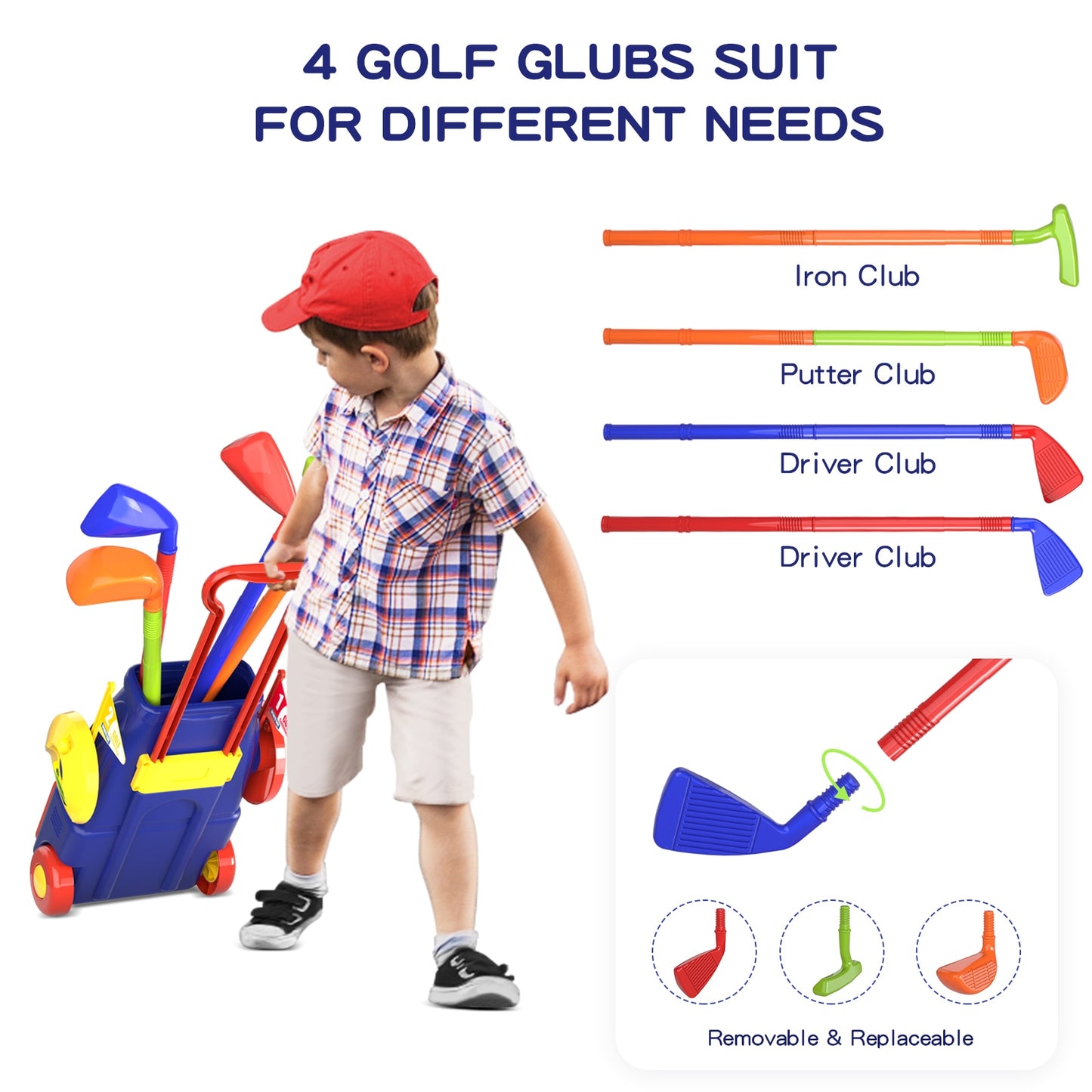 Golf Set with 6 Balls 4 Golf Sticks, 2 Practice Holes and a Putting Matt for Boys 2+ Years Old