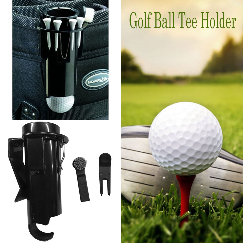 Golf Ball and Tee Holder Clip Caddy With Nylon Brush and Divot cleaning Tool