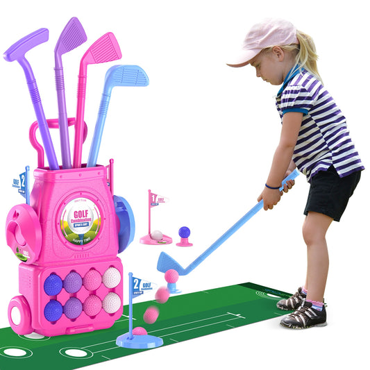 Golf Set with 6 Balls 4 Golf Sticks, 2 Practice Holes and a Putting Matt for Girls 2+ Years Old